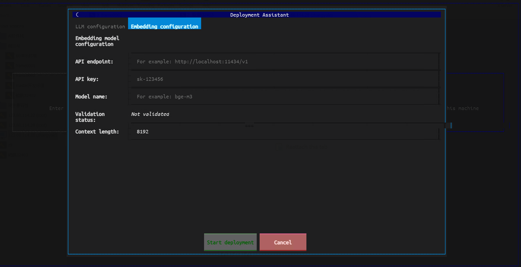 Embedding Configuration Tab