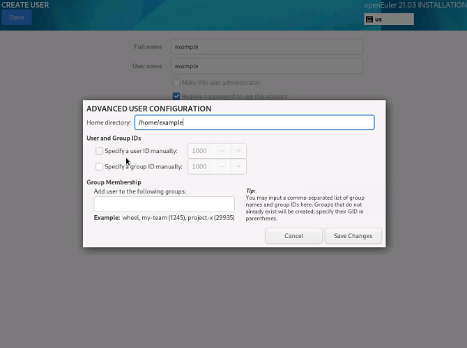Advanced user configuration