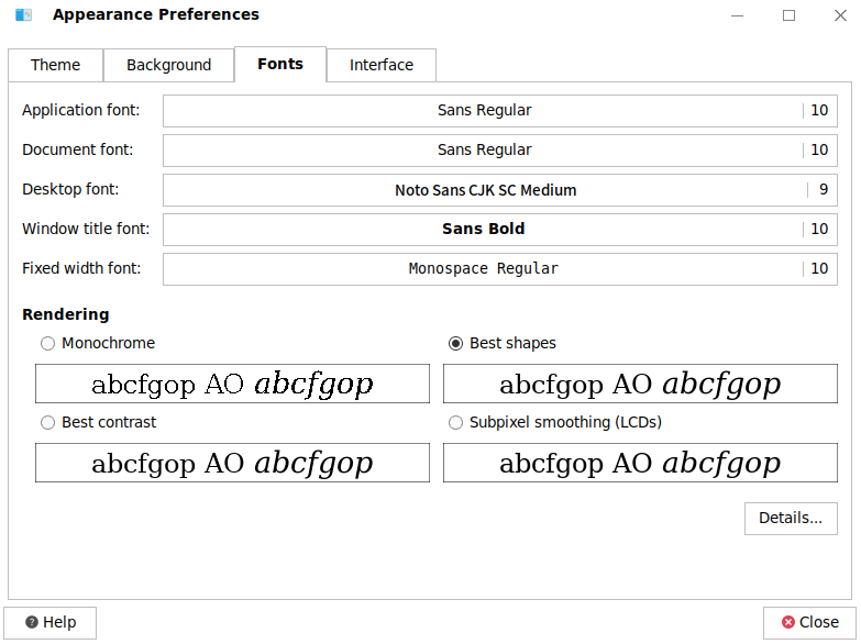 Figure 33 Font rendering settings