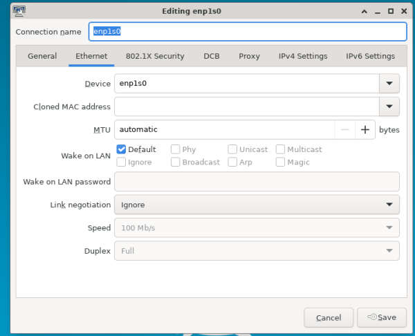 Figure 12 Setting the wired network