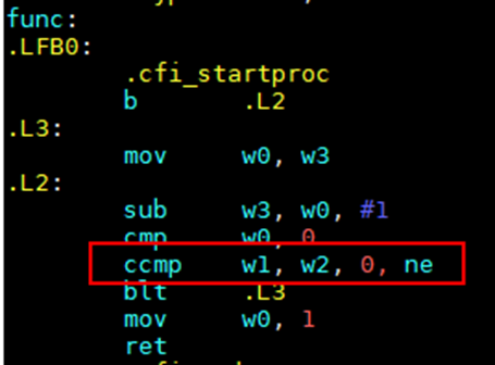 Assembly code with the CCMP instruction